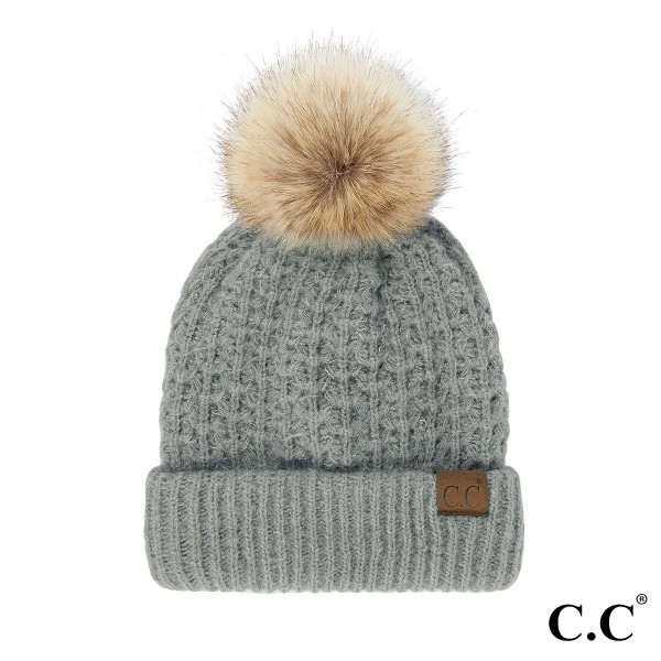 Wholesale c C HAT Smocking Stitch Pattern Beanie Faux Fur Pom One Fits Most Acry
