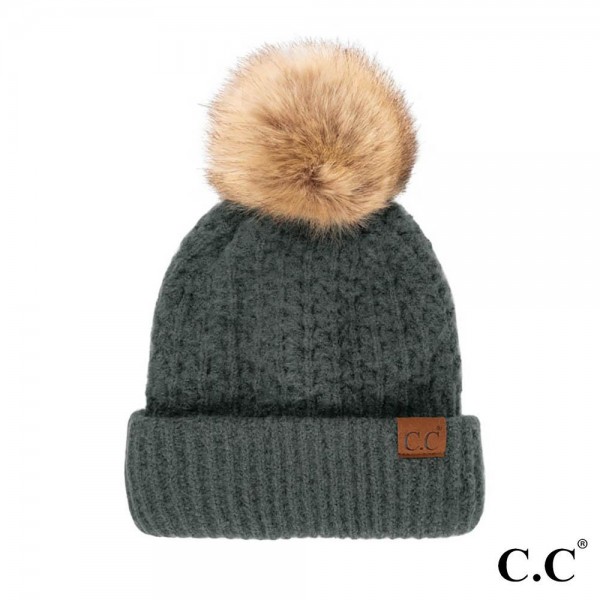 Wholesale c C HAT Smocking Stitch Pattern Beanie Faux Fur Pom One Fits Most Acry