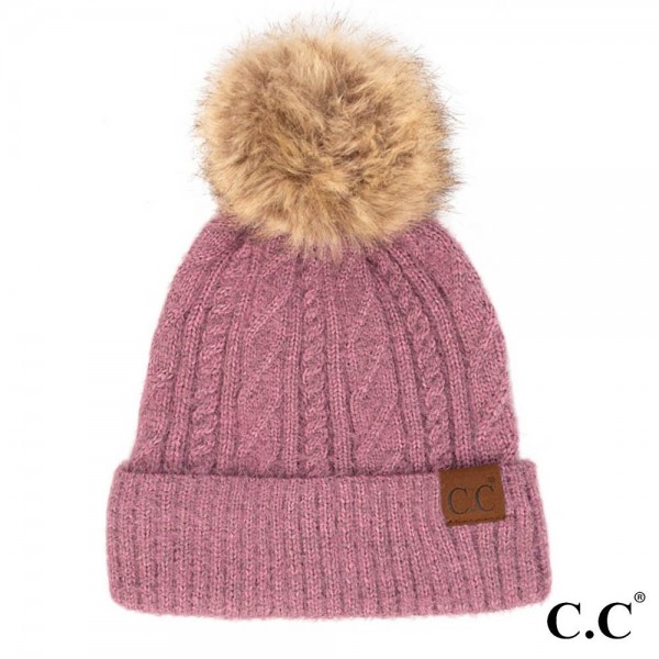 HAT-2087 Knit Faux Fur Pom 60% Polyester 32