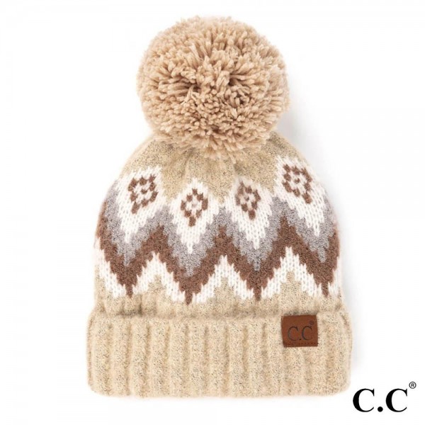 C.C HAT-3816
Aztec Chevron Pattern Cuff Beanie With Knit Pom

- 75% Acrylic / 25% Nylon
- One Size Fits Most