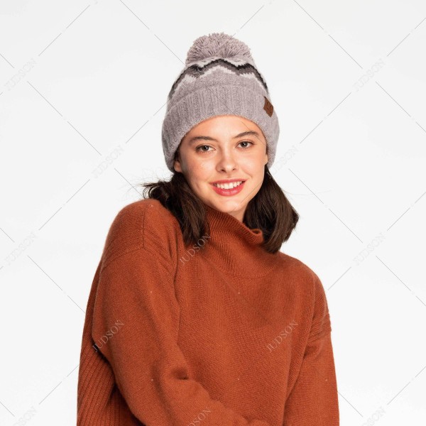 C.C HAT-3816 Aztec Chevron Pattern Cuff Beanie With Knit Pom - 75% Acrylic / 25% Nylon - One Size Fits Most view 5