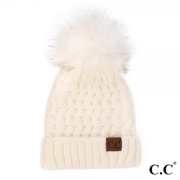 Wholesale c C YJ Lattice Crossover Stitch Pattern Knit Pom Beanie One Fits Most