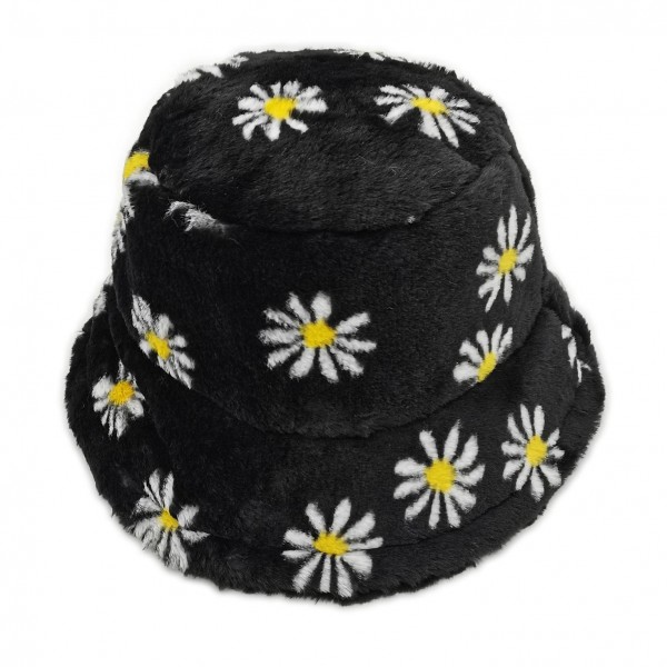 Faux Fur Floral Print Bucket Hat

- One Size Fits Most
- Adjustable Drawstring
- 100% Polyester