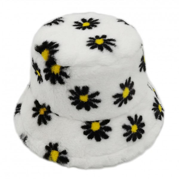 Faux Fur Floral Print Bucket Hat

- One Size Fits Most
- Adjustable Drawstring
- 100% Polyester