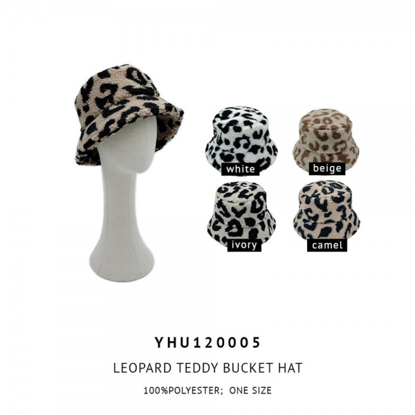 Animal Print Sherpa Bucket Hat - One Size Fits Most - Adjustable Drawstring - 100% Polyester view 5