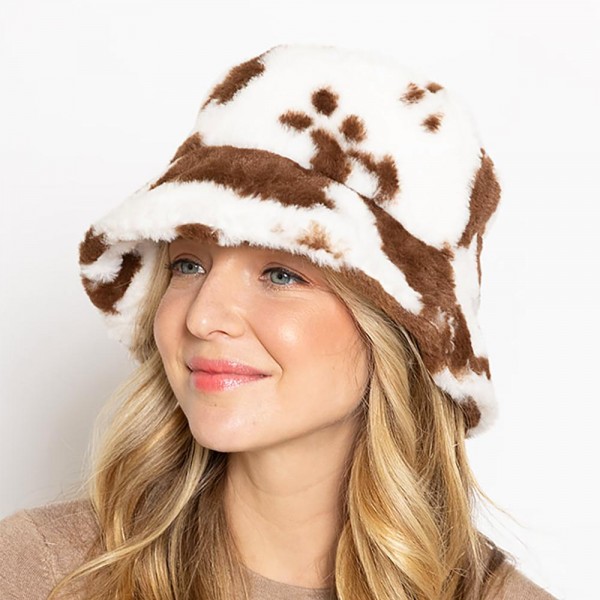 Wholesale do Everything Love Animal Print Fur Bucket Hat One Fits Most Polyester