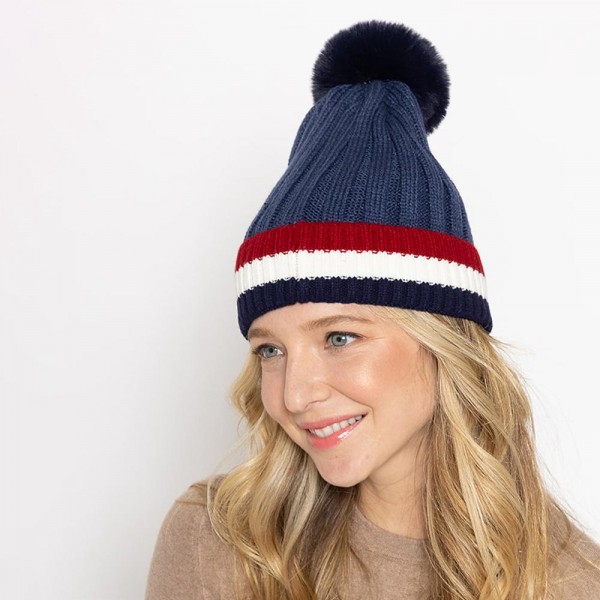 Do Everything In Love Faux Fur Pom Knit Beanie Featuring Stripes.

- One Size Fits Most 0-14
- 100% Acrylic