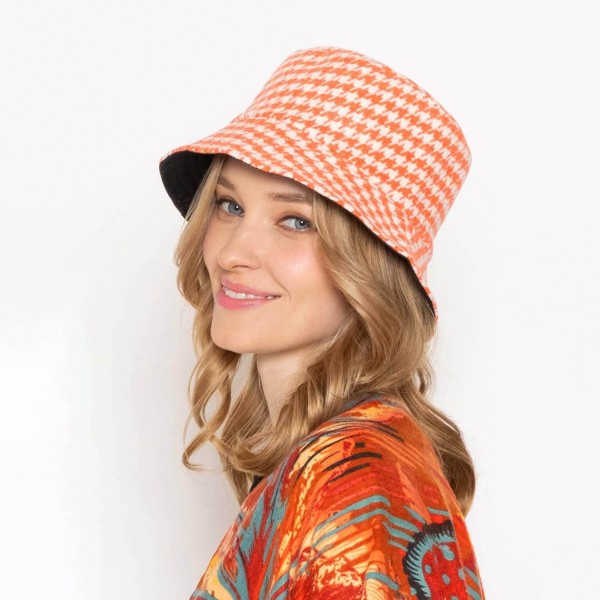 Wholesale herringbone Pattern Bucket Hat One Fits Most Polyester