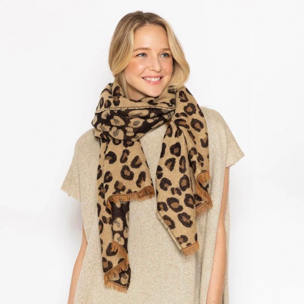 Wholesale leopard Print scarf frayed edges W L Polyester Acrylic