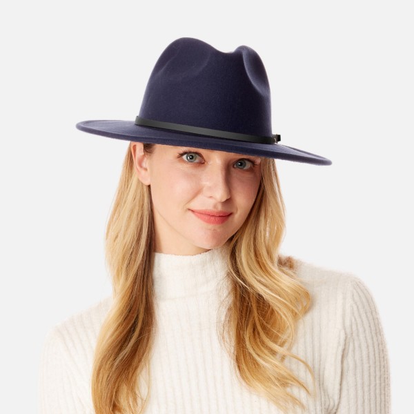 Wholesale felt Brim Hat Thin Studded Leather Buckle Band Hat Brim W Polyester