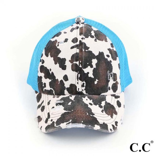 Wholesale c C Pony Cap BT Distressed Cow Print Criss Cross Pony Cap Mesh Back On