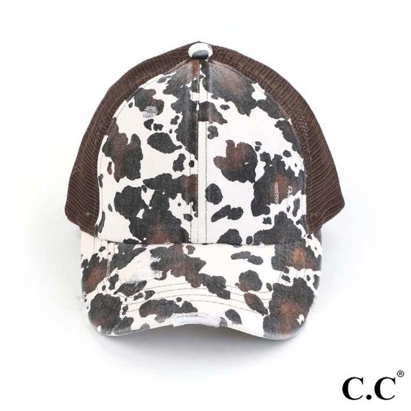 Wholesale c C Pony Cap BT Distressed Cow Print Criss Cross Pony Cap Mesh Back On