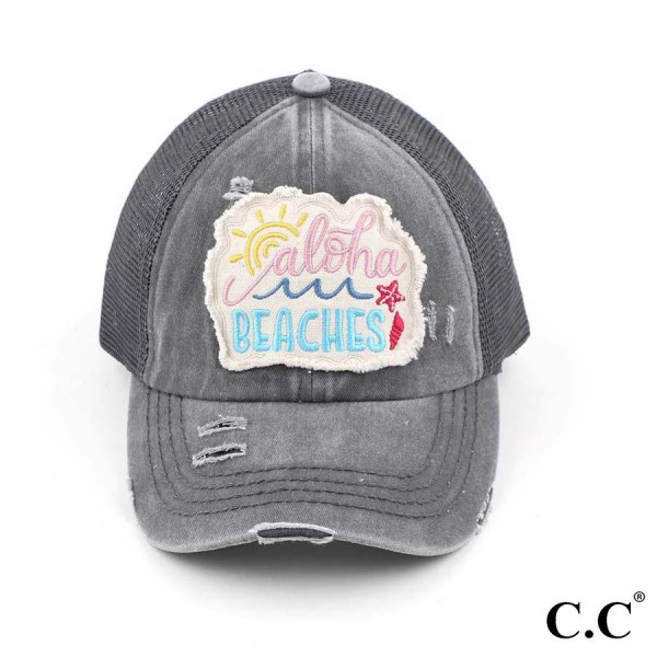 C.C BT-1000
Distressed Embroidered Aloha Beaches Patch Pony Cap

- One Size Fits Most
- 60% Cotton / 40% Polyester