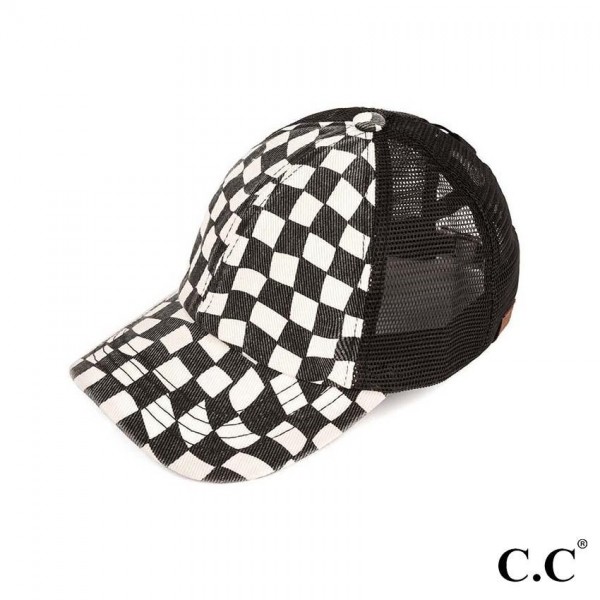 Wholesale c C Pony Cap BT Checkered Criss Cross Pony Cap Mesh Back One fits most