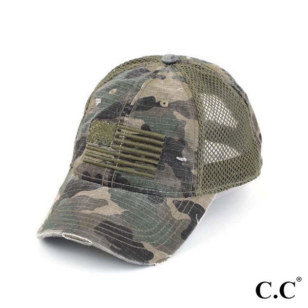 C.C BA-3910
Distressed Camo Baseball Cap With Embroidered USA Flag

- One Size Fits Most
- 40% Polyester / 60% Cotton