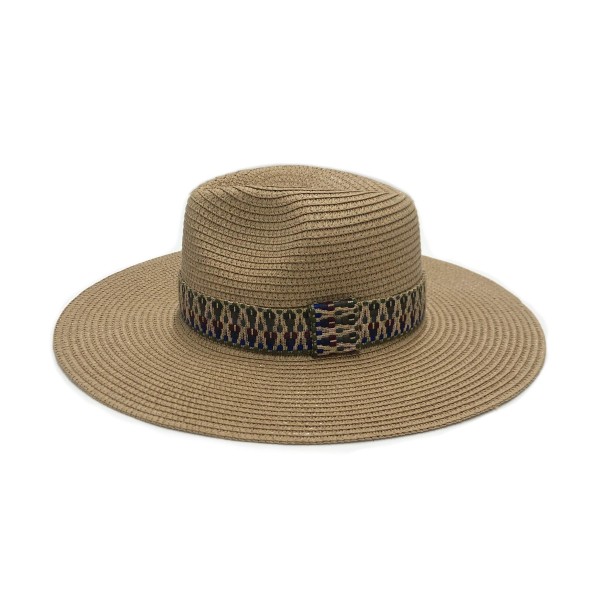 Straw Panama Hat With Aztec Trim - One Size Fits Most - Adjustable Drawstring Inside Hat - 100% Paper Straw - Hat Brim Approximately 3.5" W view 5