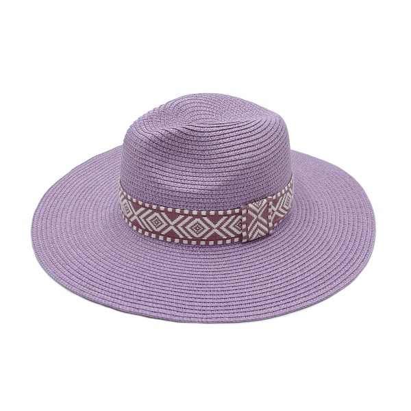 Straw Panama Hat With Aztec Band - One Size Fits Most - Adjustable Drawstring - Hat Brim Approximately 3.25" W - 100% Paper Straw view 5