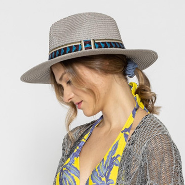 Wholesale straw Panama Hat Aztec Band One Fits Most Adjustable Drawstring Hat Br