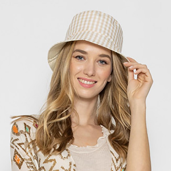 Wholesale gingham Reversible Bucket Hat One Fits Most Polyester