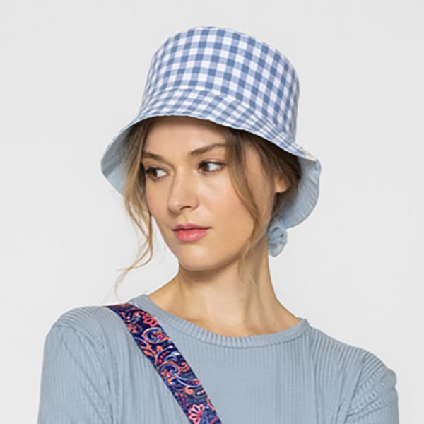 Gingham Reversible Bucket Hat - One Size Fits Most - 100 % Polyester view 5