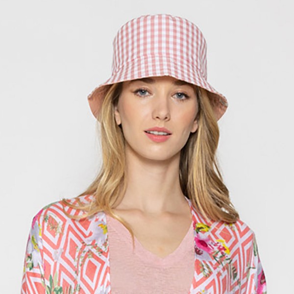 Wholesale gingham Reversible Bucket Hat One Fits Most Polyester