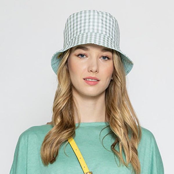 Wholesale gingham Reversible Bucket Hat One Fits Most Polyester