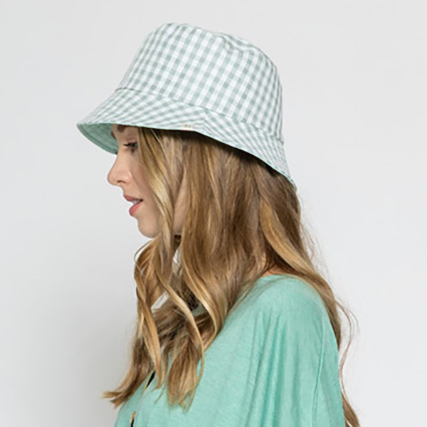 Gingham Reversible Bucket Hat - One Size Fits Most - 100 % Polyester view 5