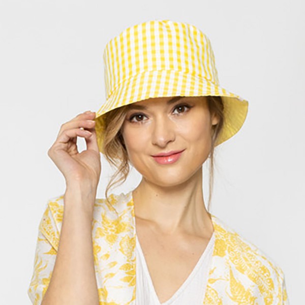 Gingham Reversible Bucket Hat - One Size Fits Most - 100 % Polyester view 5