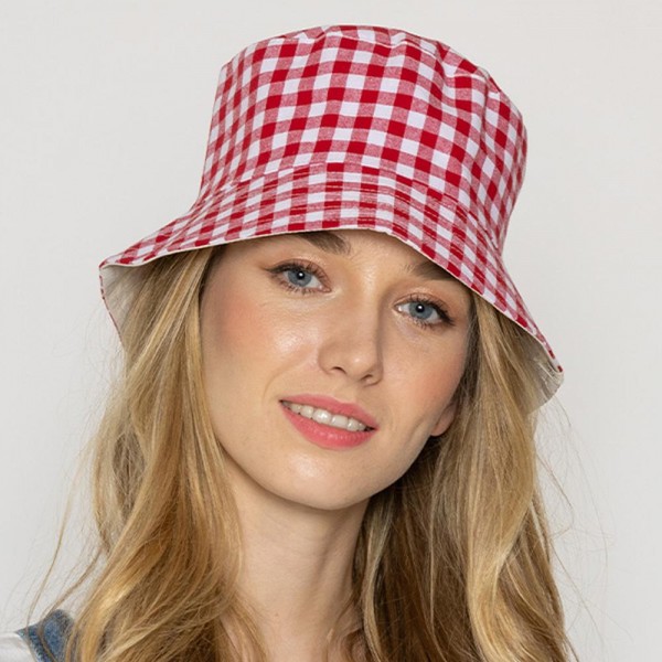 Wholesale gingham Reversible Bucket Hat One Fits Most Polyester Brim