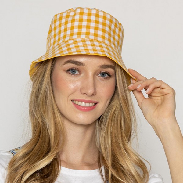 Gingham Reversible Bucket Hat

- One Size Fits Most
- 100 % Polyester
- Approximately 2" Brim