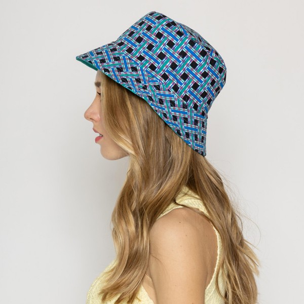 Wholesale basket Weave Reversible Bucket Hat One Fits Most Polyester Reversible