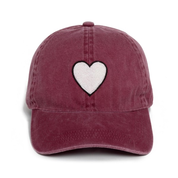 Chenille Heart Baseball Cap

- One Size Fits Most
- Adjustable (Slide Buckle)
- 100% Cotton 