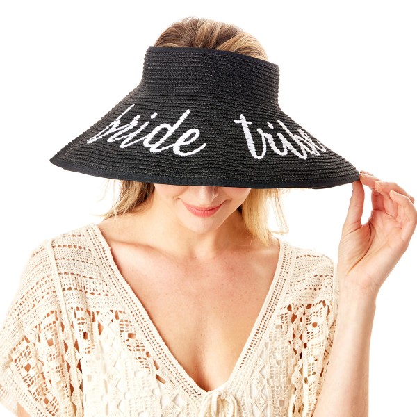 "Bride Tribe" Straw Roll Up Sun Visor Featuring Bow On Back

- One size fits most
- Adjustable Velcro Closure
- Brim Width: 5"
- 60% Paper / 40% Nylon