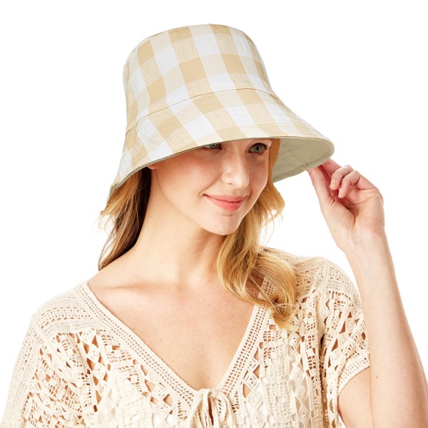 Wholesale reversible Checker Bucket Hat Wire Brim One Fits Most Brim Polyester