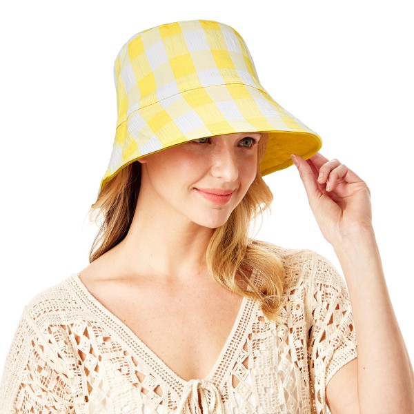 Wholesale reversible Checker Bucket Hat Wire Brim One Fits Most Brim Polyester