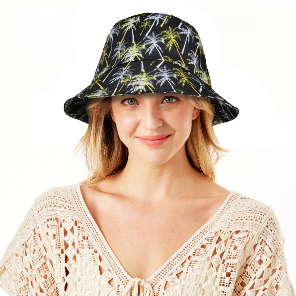 Wholesale palm Tree Bucket Hat One Fits Most Polyester Brim