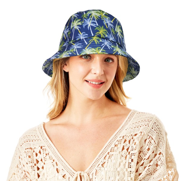 Wholesale palm Tree Bucket Hat One Fits Most Polyester Brim