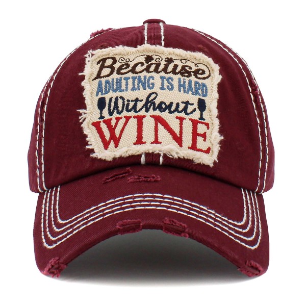 Wholesale vintage Distressed Because Adulting Hard Wine Embroidered Patch Baseba