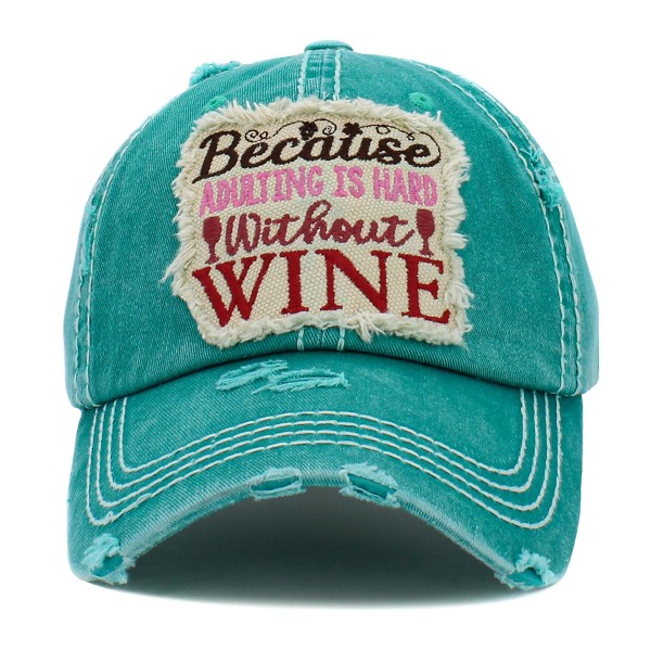 Wholesale vintage Distressed Because Adulting Hard Wine Embroidered Patch Baseba