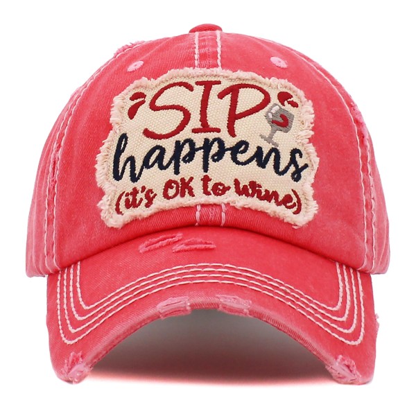 Vintage Distressed Sip Happens Patch Baseball Cap.

- One size fits most
- Adjustable Velcro Closure
- 100% Cotton