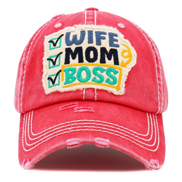 Wholesale vintage Distressed Wife Mom Boss Patch Baseball Cap One fits most Adju