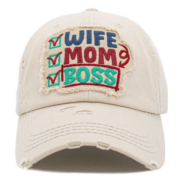 Vintage Distressed Wife Mom Boss Patch Baseball Cap.

- One size fits most
- Adjustable Velcro Closure
- 100% Cotton