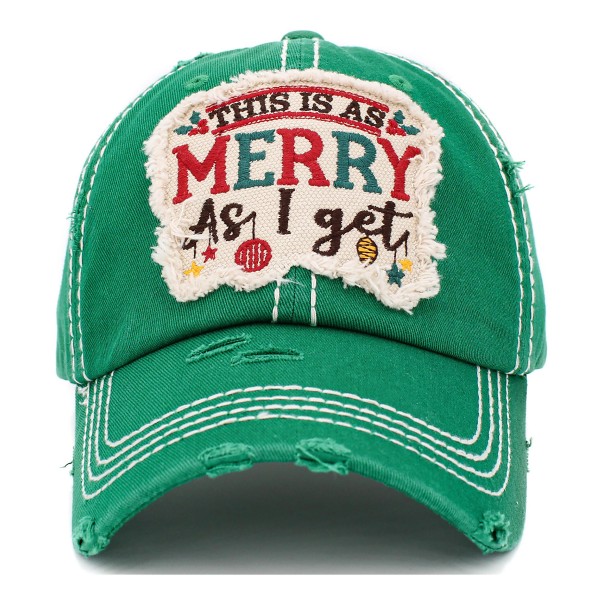 Vintage Distressed "This is as Merry as I Get" Embroidered Patch Baseball Cap

- One Size Fits Most
- Adjustable Velcro Closure
- 100% Cotton