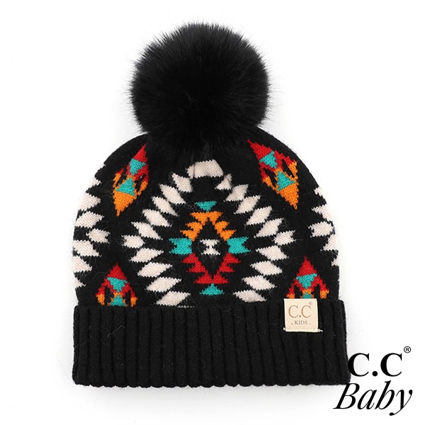 Wholesale c C BABY Aztec Pattern Hat Soft Faux Fur Pom One Fits Most Month rayon