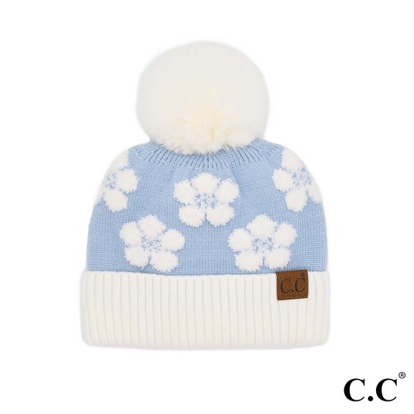 C.C HAT-4009
Daisy Pattern Plush Yarn Pom Beanie Hat

- One Size
- 52% Polyester / 36% Viscose / 12% Nylon