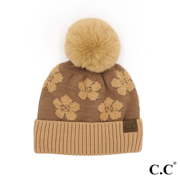 Wholesale c C HAT Daisy Pattern Plush Yarn Pom Beanie Hat One Polyester Viscose