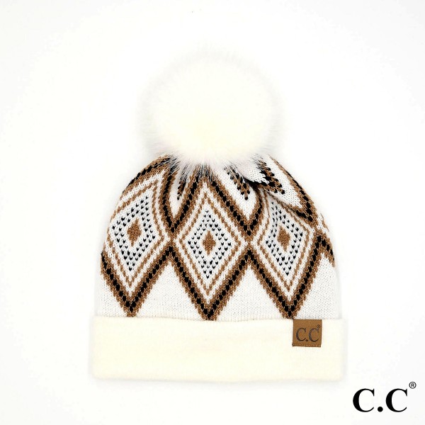 Wholesale c C YJ Diamond Geometric Pattern Pom Beanie One Acrylic