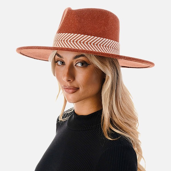 Wholesale brim Felt Panama Hat Thick Woven Band One Fits Most Adjustable String