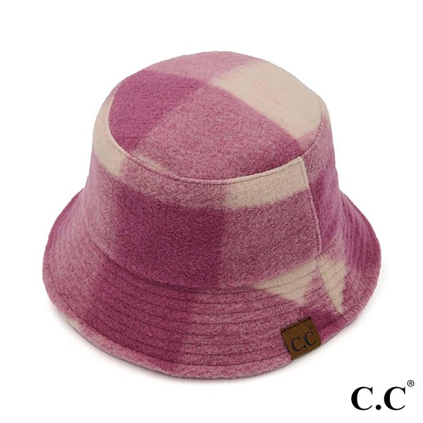 Wholesale c C BK Checkered Pattern Fleece Bucket Hat One Adjustable Drawstring P