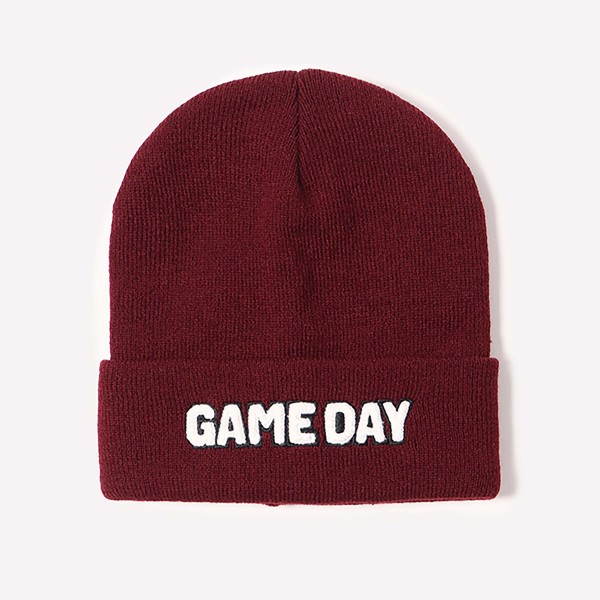 Wholesale game Day Chenille Patch Knit Beanie One Fits Most Acrylic